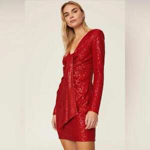One33 Social Red Sequin Drape Dress size 2 $355 msrp